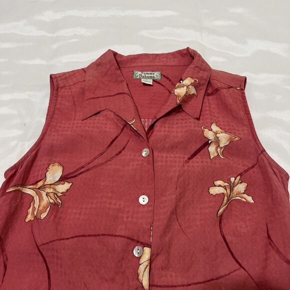 2 Tommy Bahama 100% SILK Sleeveless Hawaiian Shirt Floral Tropical Button S - Picture 5 of 16